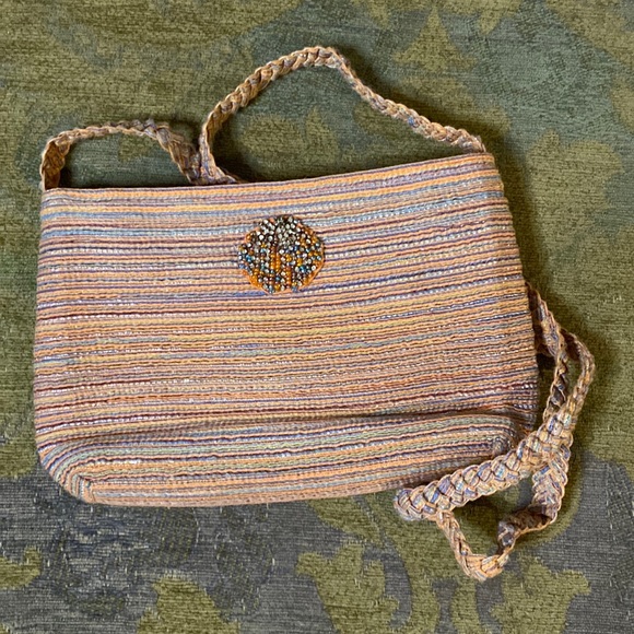 Cappelli Straworld Handbags - Vintage Y2K Cappelli Crossbody Peach Coral Purse with Beaded Seashell Accent New